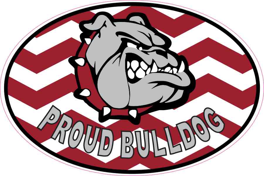 6in x 4in Maroon Chevron Proud Bulldog Vinyl Mascot Sticker