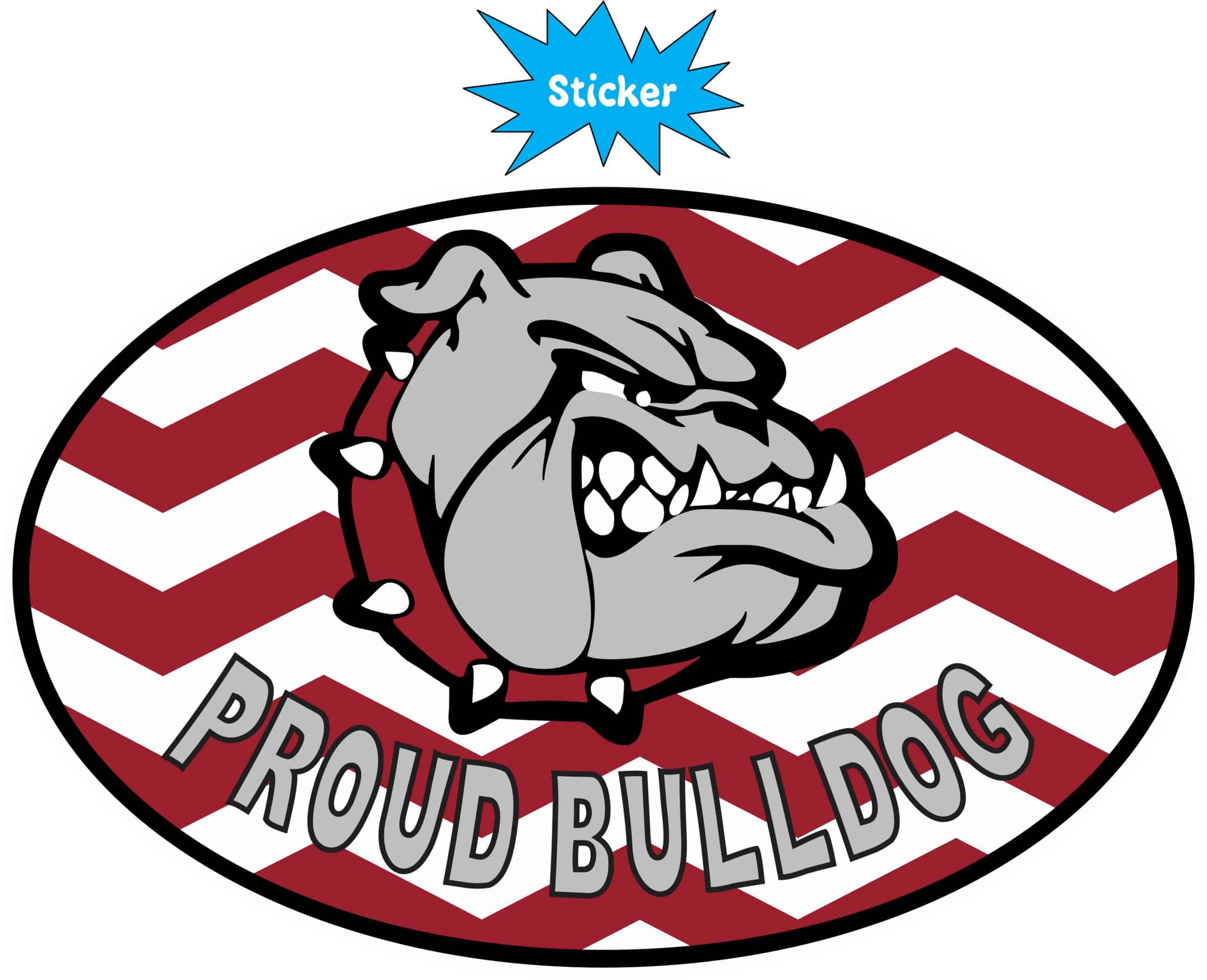6in x 4in Maroon Chevron Proud Bulldog Vinyl Mascot Sticker - Image 2