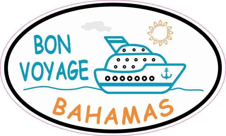 Orange and Blue Cruise Ship Oval Bahamas Vinyl Sticker