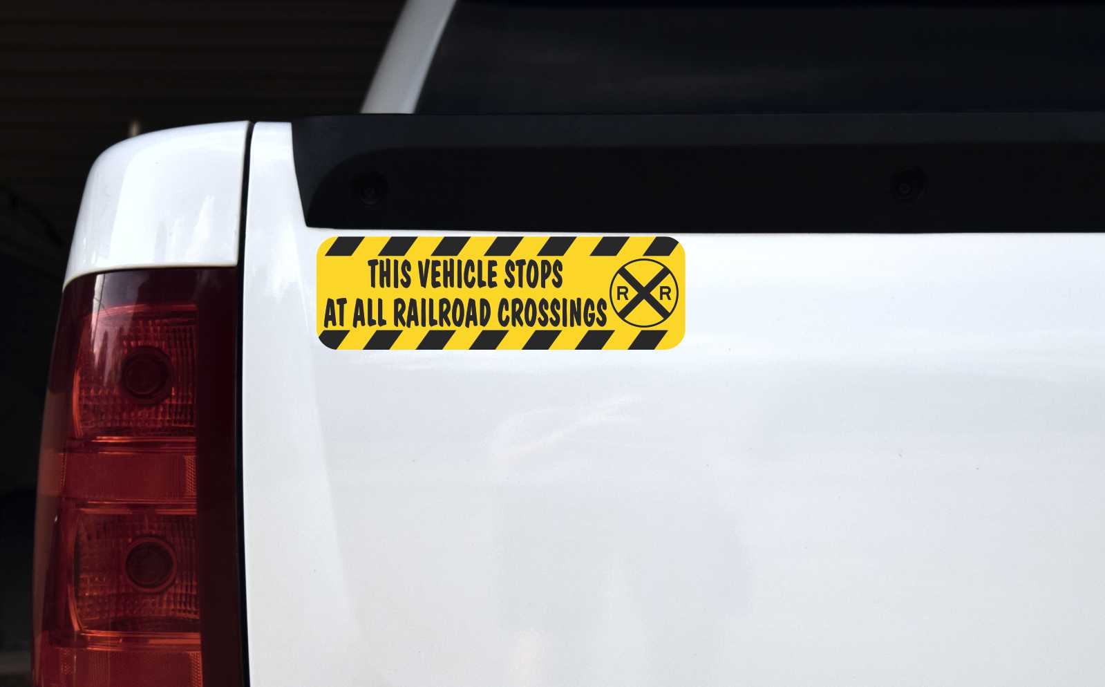 Vehicle Stops at All Railroad Crossings Vinyl Sticker