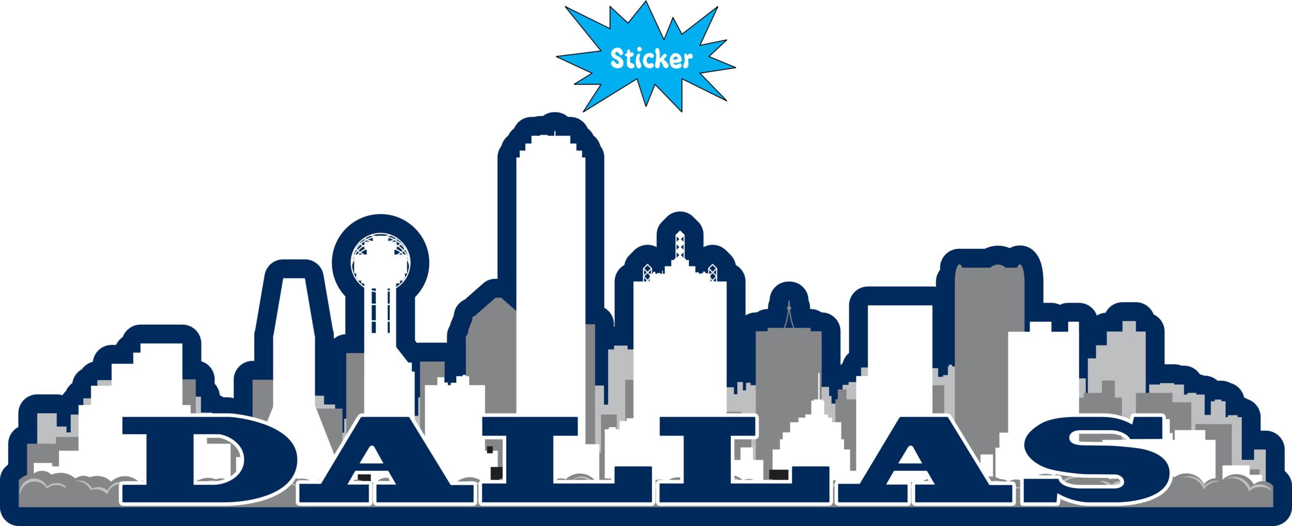 10in x 3.25in Navy Dallas Skyline Vinyl Sticker