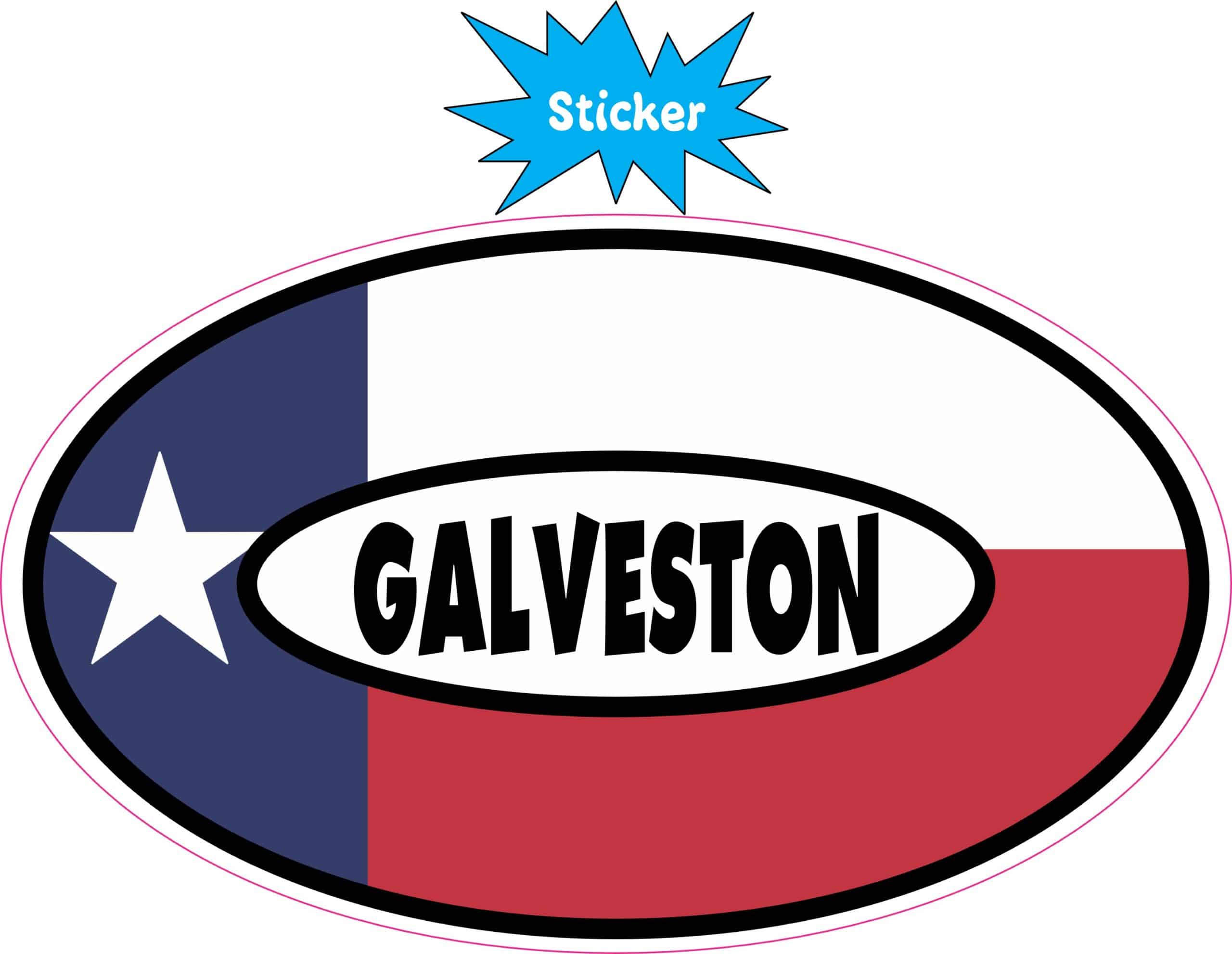 5in x 3in Flag Oval Galveston Vinyl Sticker - Image 3