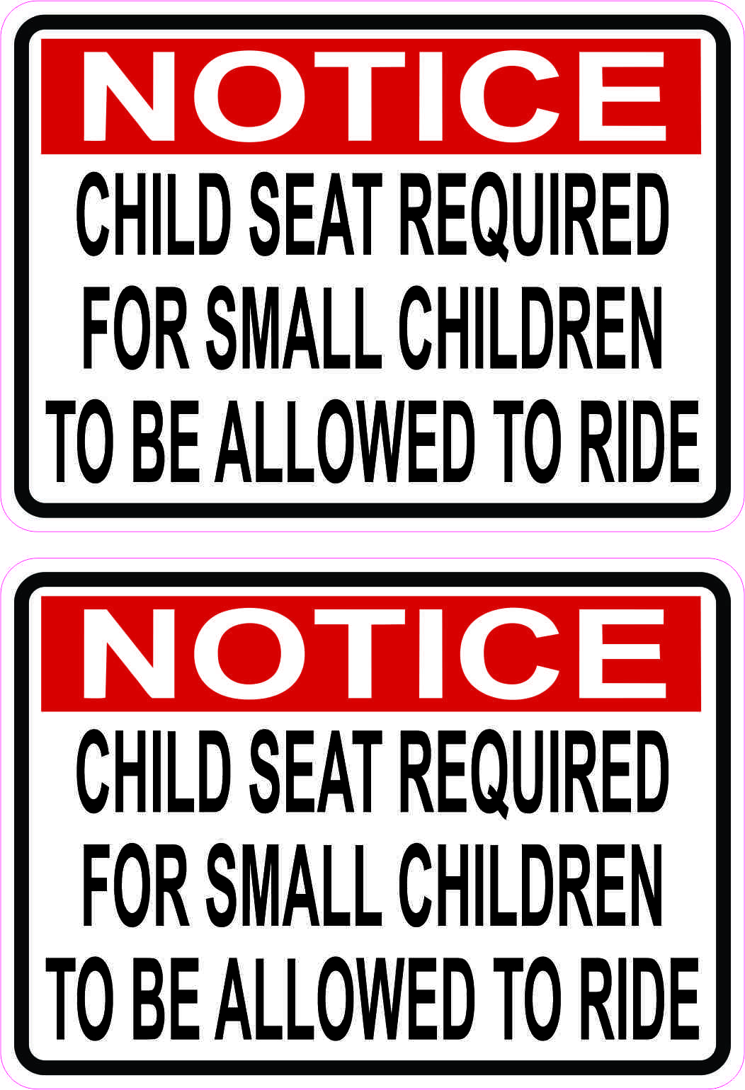3.5in x 2.5in Child Seat Required Vinyl Stickers