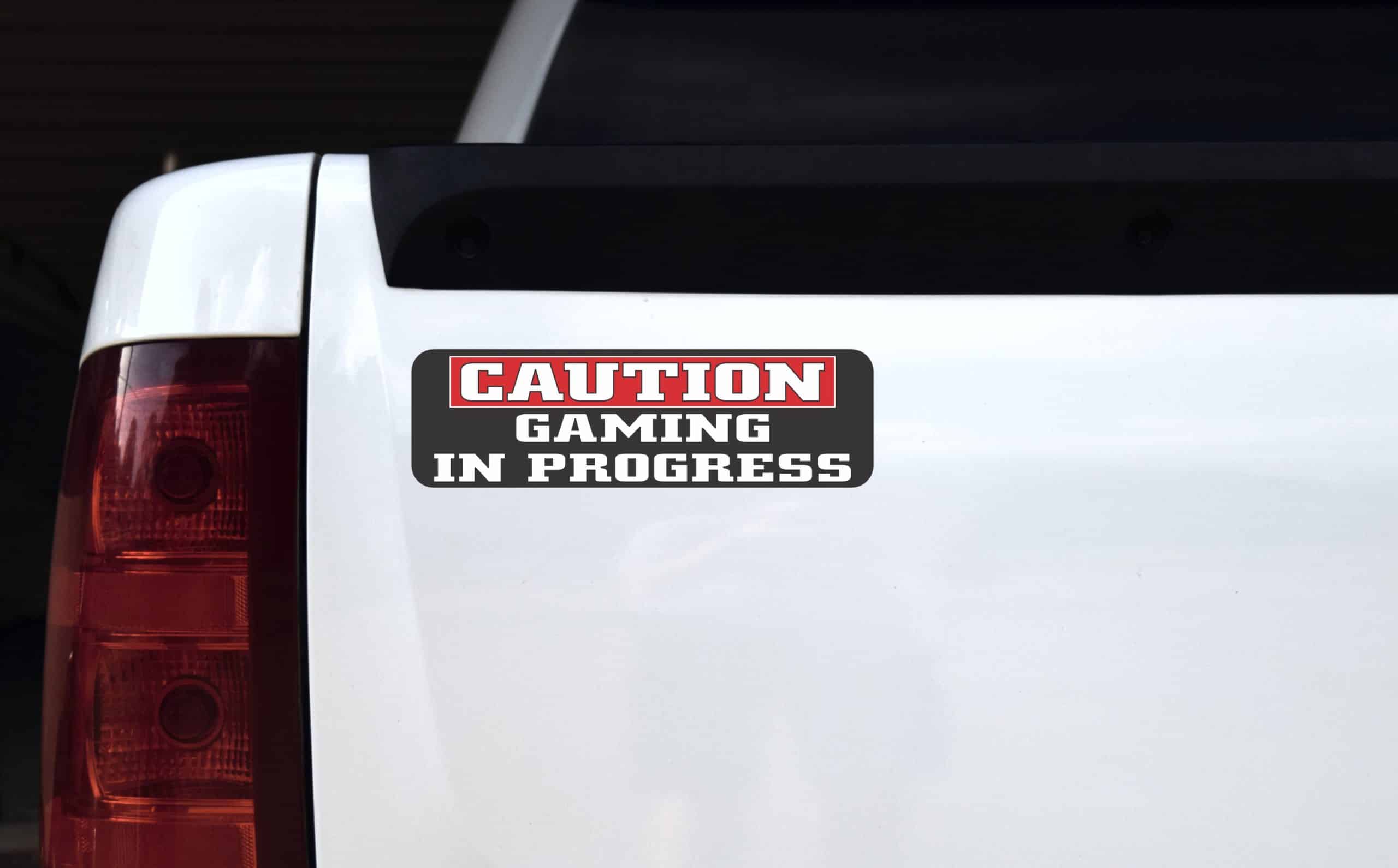 10in x 3in Caution Gaming in Progress Vinyl Sticker - Image 4