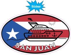 Alternative view of 5in x 3in Cruise Ship Oval San Juan Vinyl Sticker