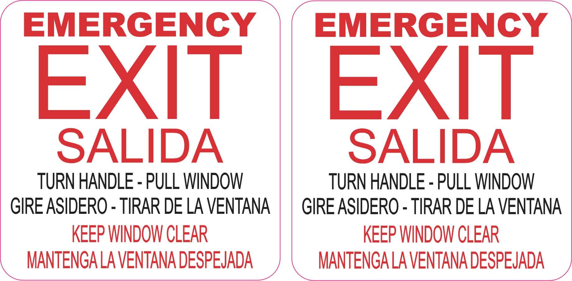 3in x 3in English and Spanish Pull Emergency Exit Vinyl Stickers