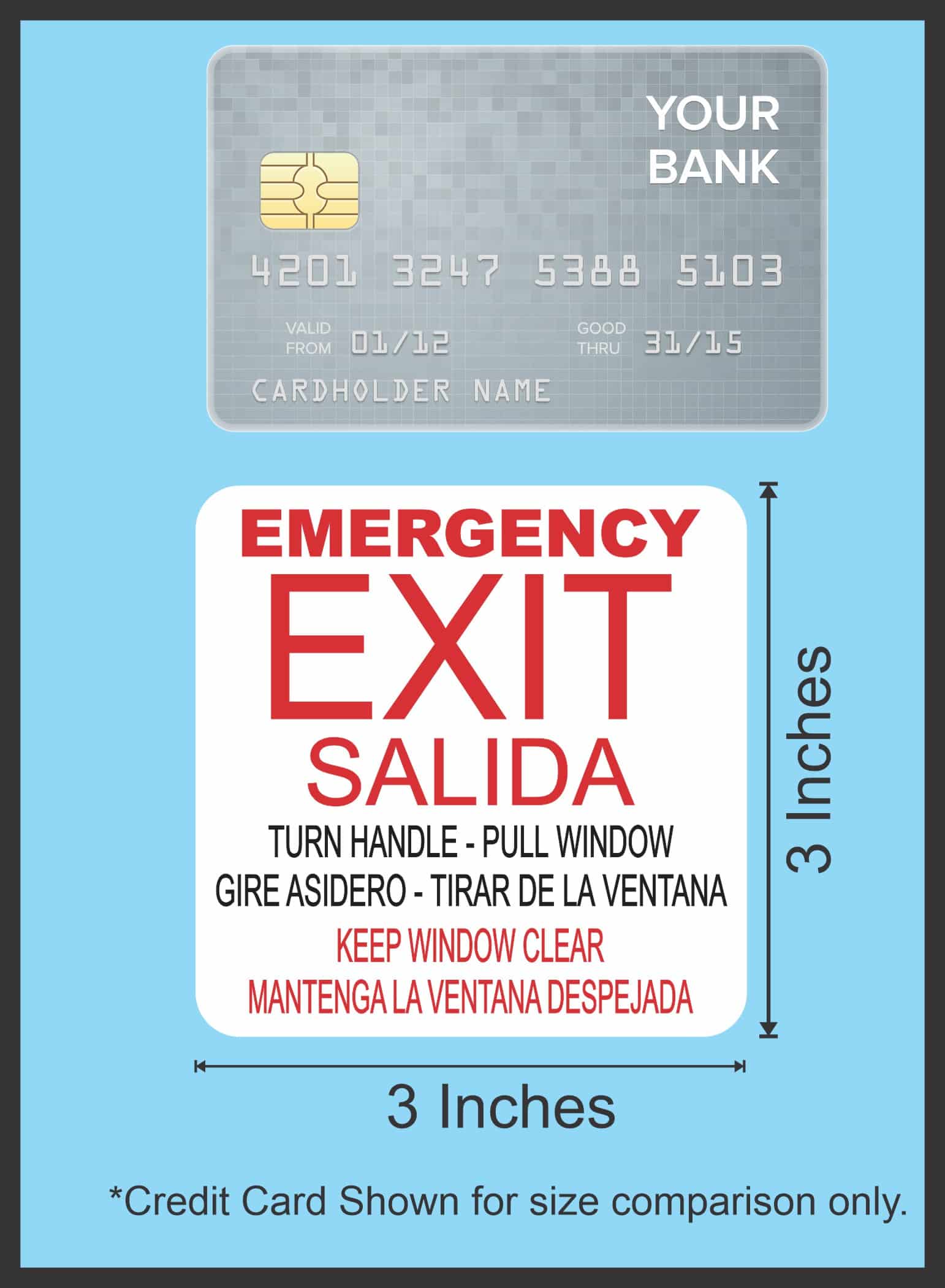 3in x 3in English and Spanish Pull Emergency Exit Vinyl Stickers - Image 6