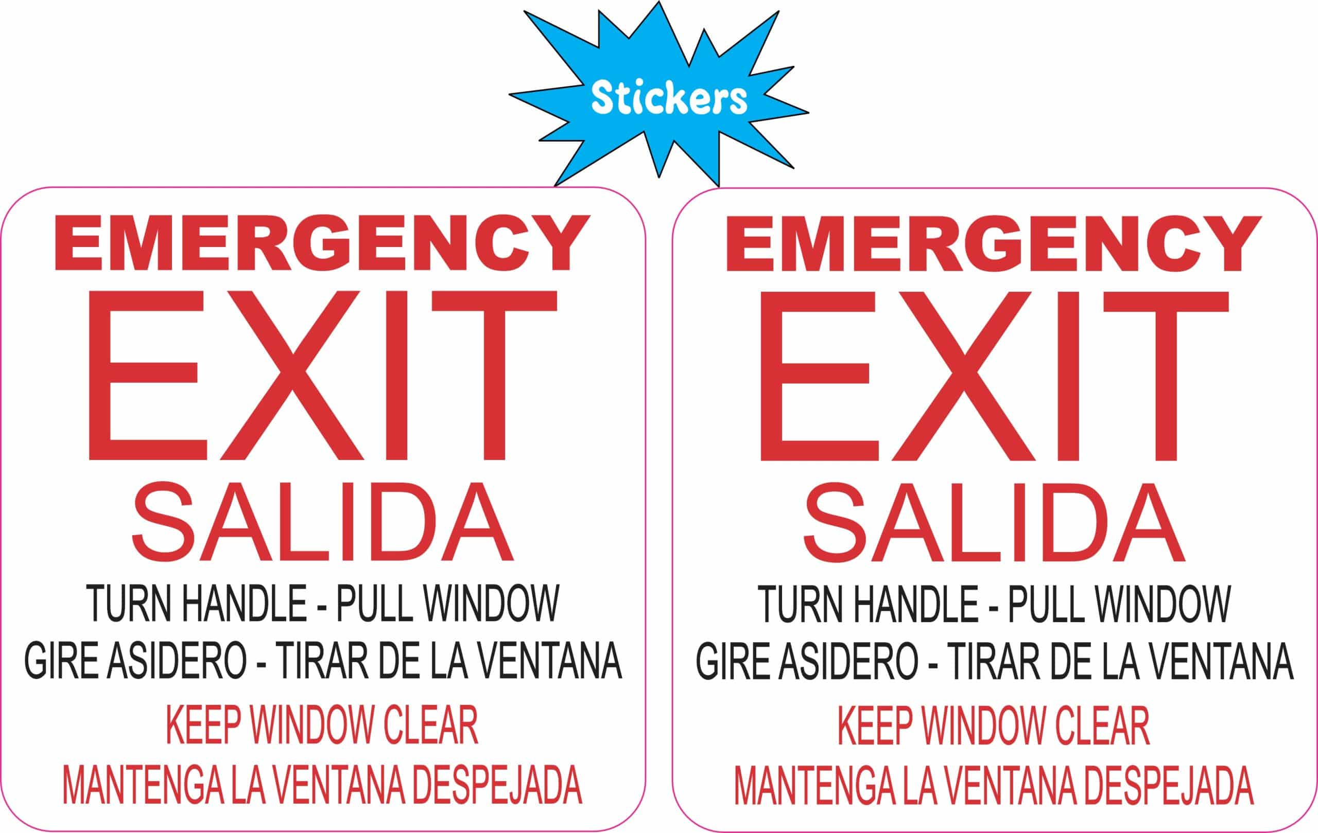 3in x 3in English and Spanish Pull Emergency Exit Vinyl Stickers - Image 2