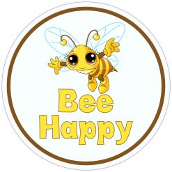 Circular Bee Happy Vinyl Sticker