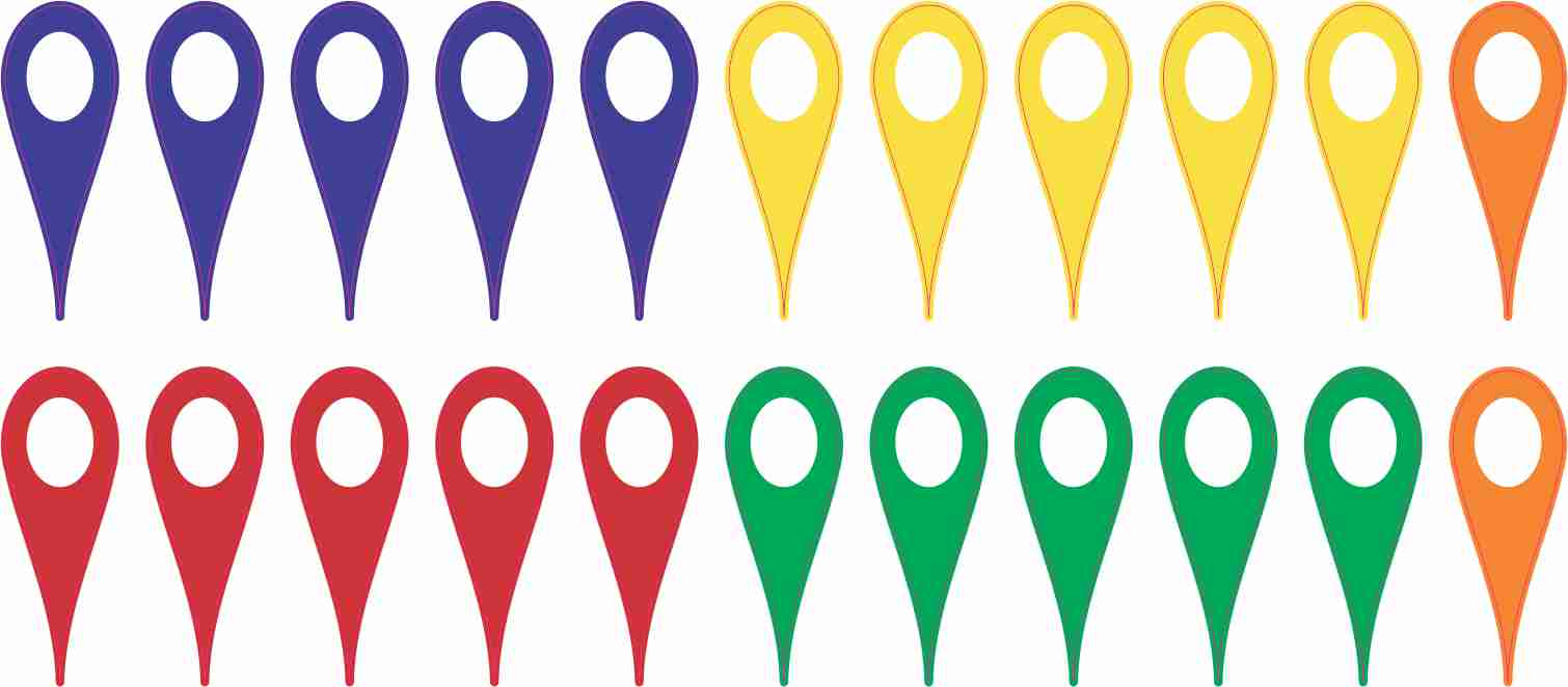 .35 inch by 1 inch StickerTalk Assorted Color Map Pointer Vinyl Stickers