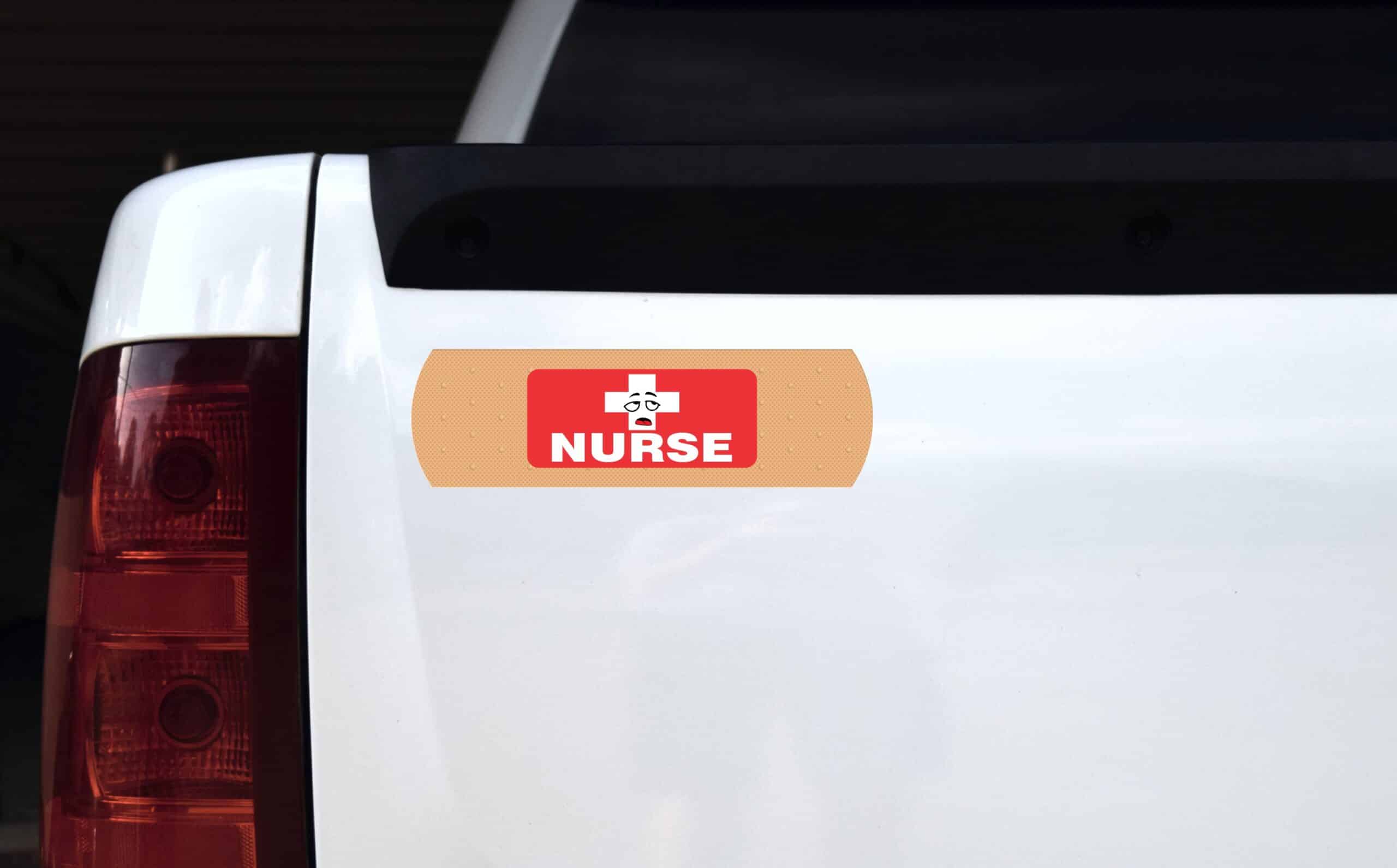 StickerTalk Bandage Tired Nurse Vinyl Sticker, 10 inches by 3 inches