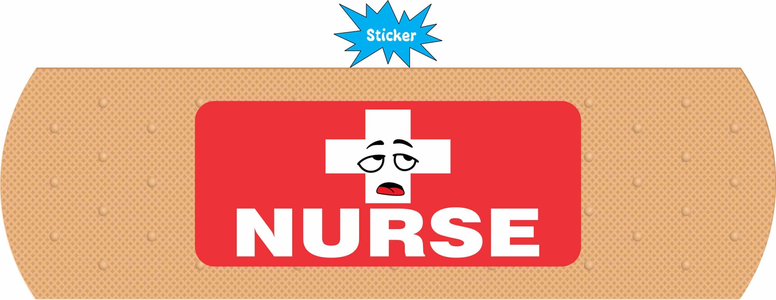 StickerTalk Bandage Tired Nurse Vinyl Sticker, 10 inches by 3 inches
