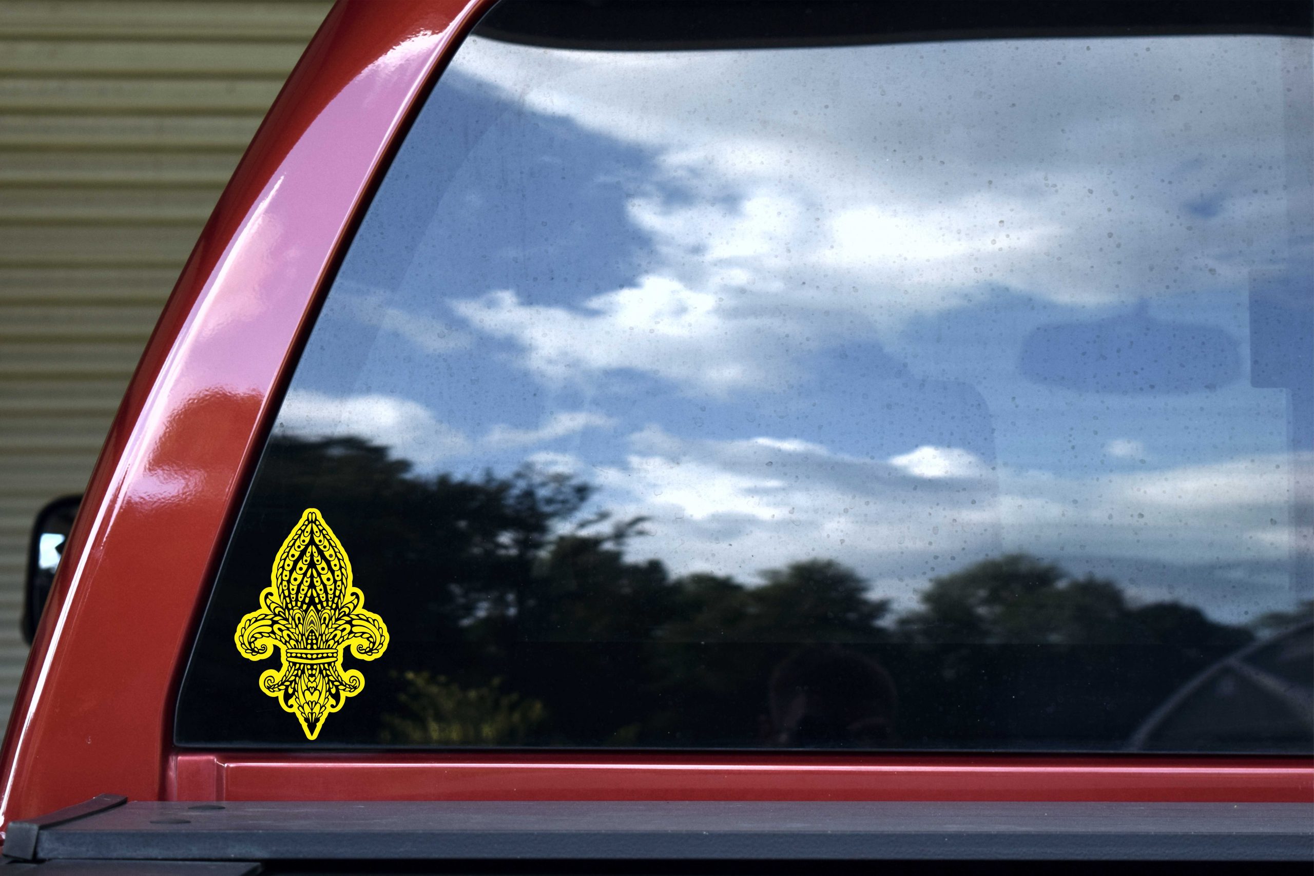 Yellow Ornate Fleur de Lis Vinyl Sticker