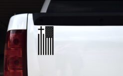 Black and White Cross American Flag Vinyl Sticker