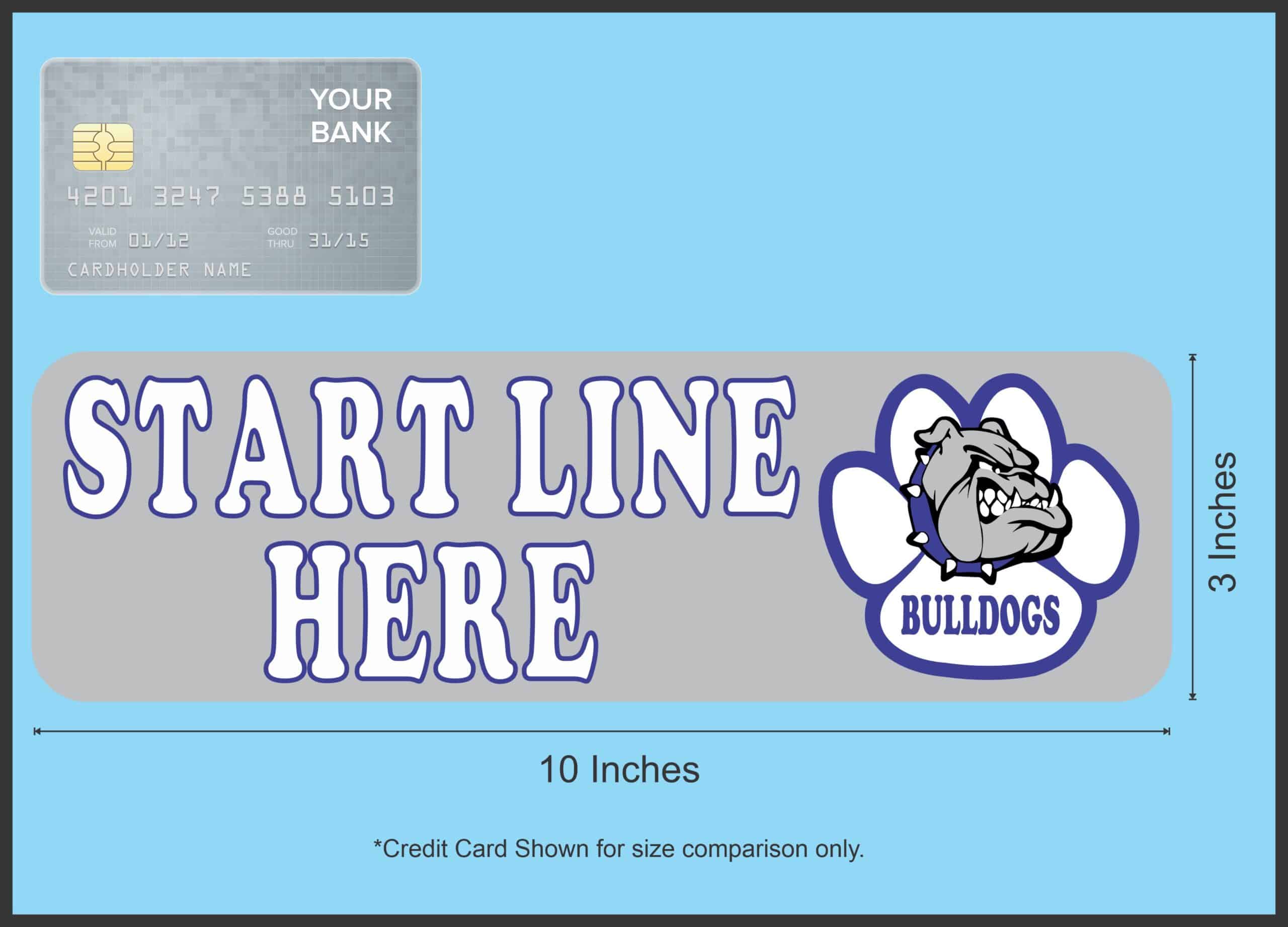StickerTalk Blue Bulldog Start Line Here Magnet, 10 inches x 3 inches