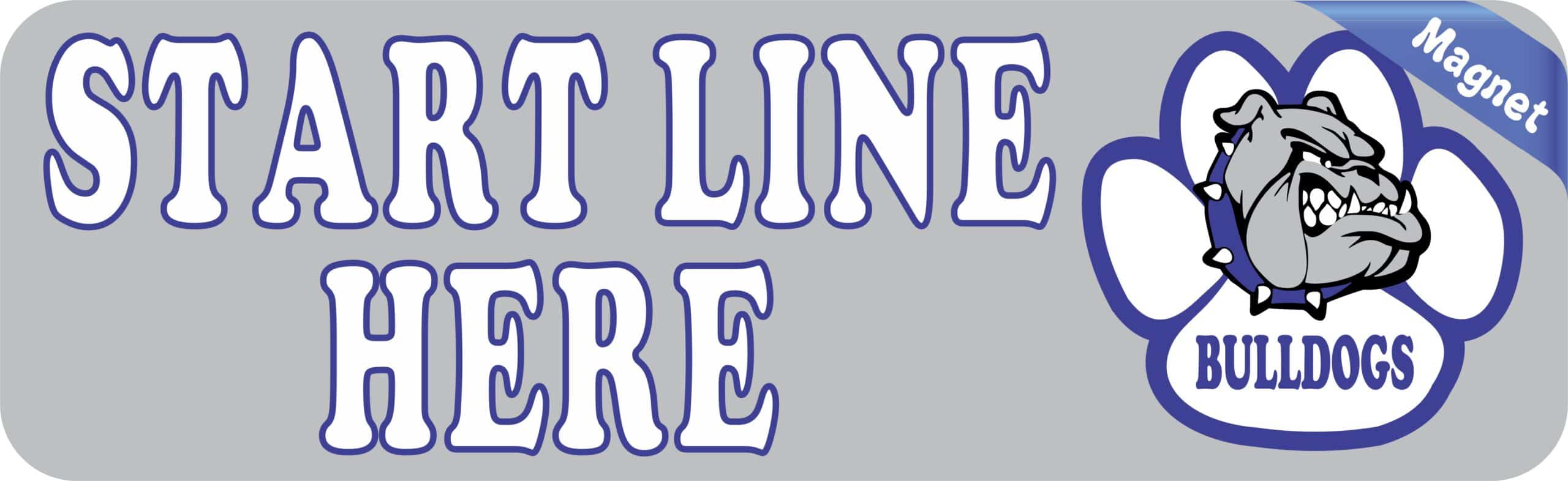 StickerTalk Blue Bulldog Start Line Here Magnet, 10 inches x 3 inches