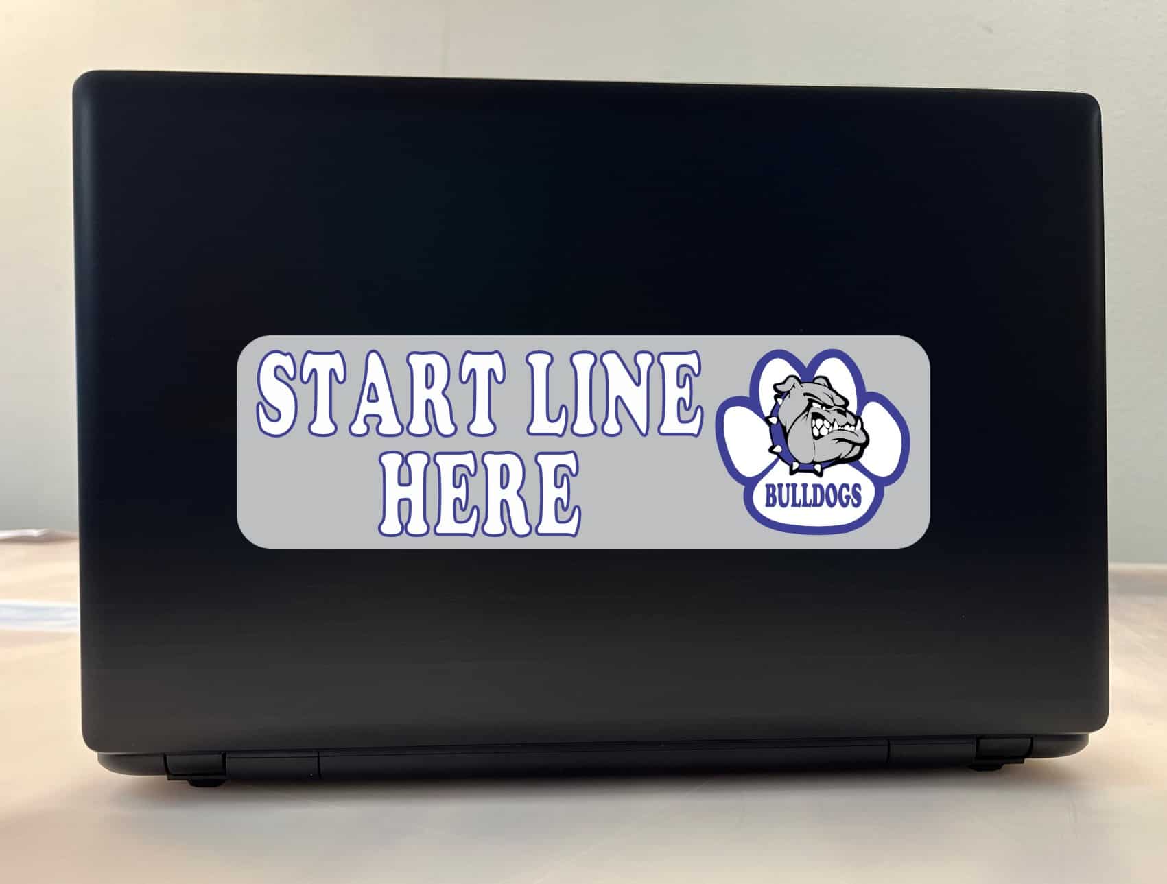 StickerTalk Blue Bulldog Start Line Here Vinyl Sticker, 10 inches x 3 inches