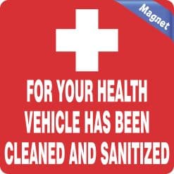 Alternative view of StickerTalk Vehicle Has Been Cleaned and Sanitized Magnet, 5 inches x 5 inches