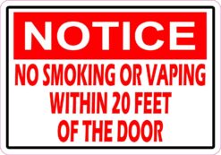 No Smoking Within 20 Feet of Door Magnet