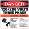 120/208 Volts Three Phase Vinyl Sticker