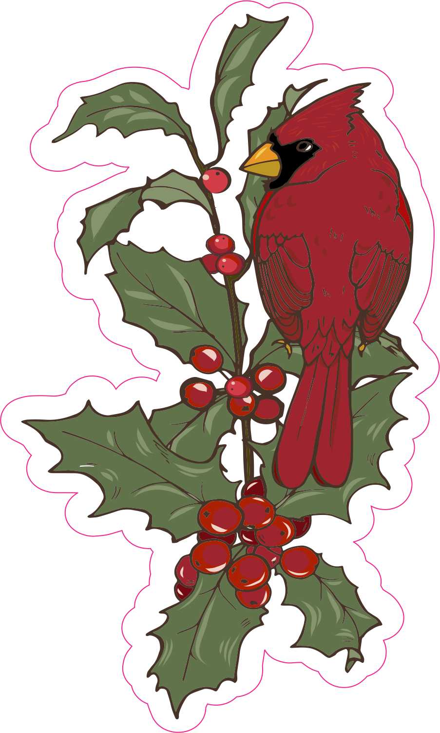 Holly Branch Cardinal Vinyl Sticker