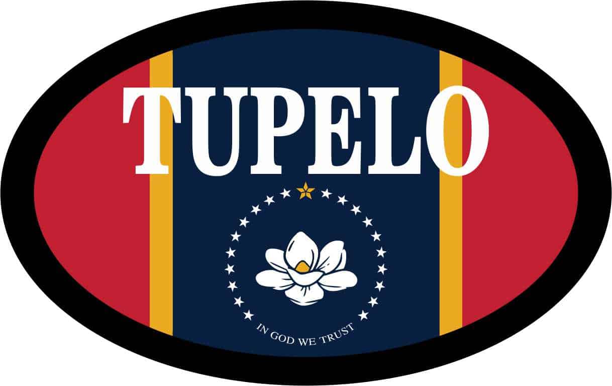 StickerTalk Flag Oval Tupelo Vinyl Sticker, 4 inches x 2.5 inches
