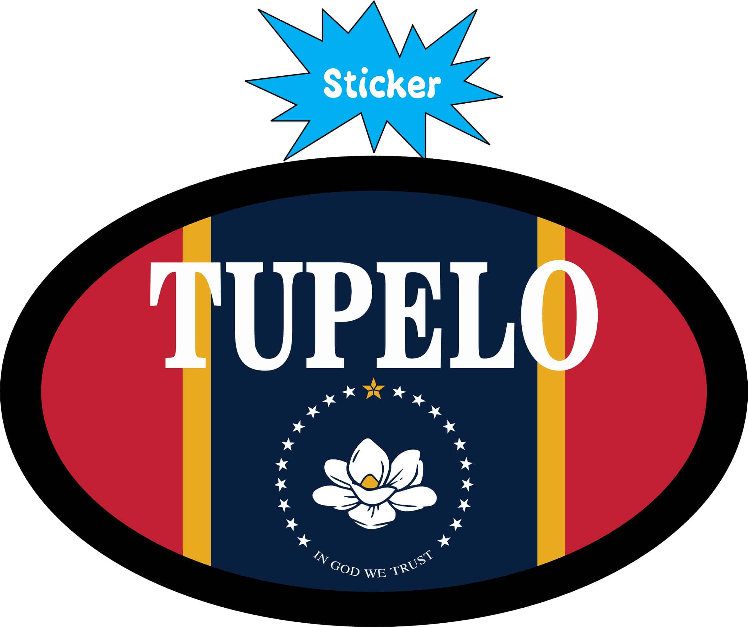 StickerTalk Flag Oval Tupelo Vinyl Sticker, 4 inches x 2.5 inches - Image 2
