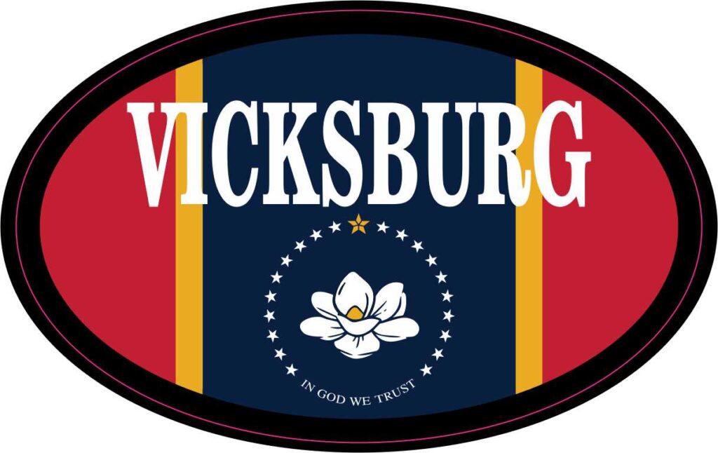 StickerTalk Mississippi Flag Vicksburg Vinyl Sticker, 4 inches x 2.5 inches