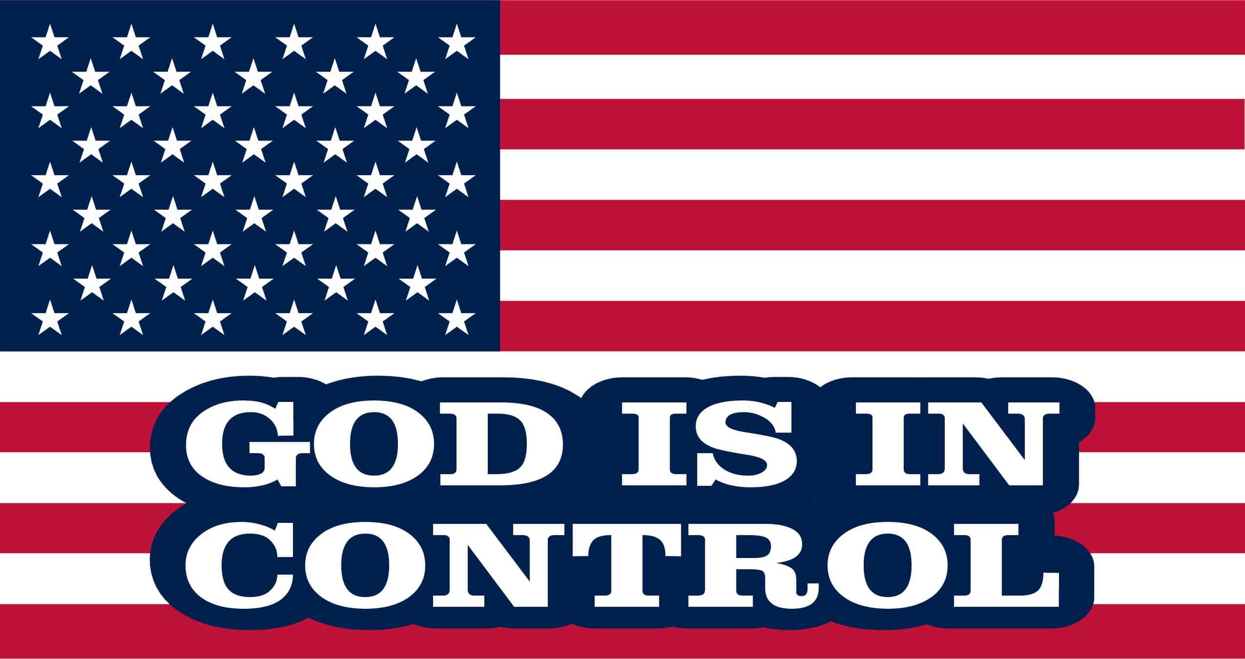 StickerTalk American Flag God Is in Control Vinyl Sticker, 8.5 inches by 4.5 inches