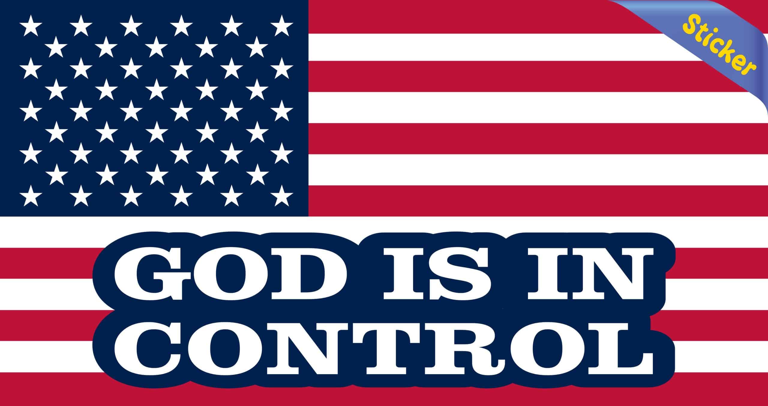 StickerTalk American Flag God Is in Control Vinyl Sticker, 8.5 inches by 4.5 inches - Image 2