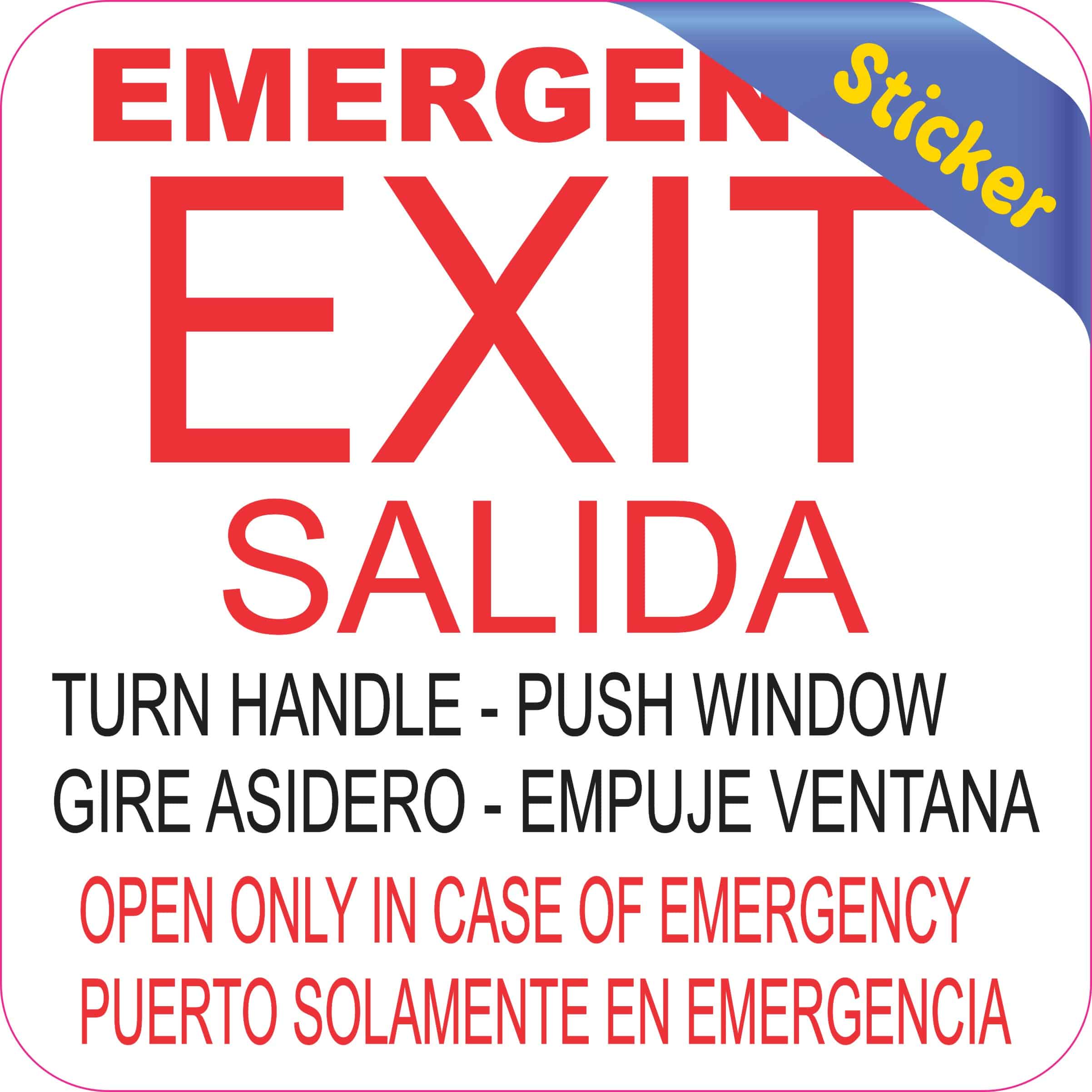 StickerTalk English Spanish Emergency Exit Vinyl Sticker, 4 inches x 4 inches - Image 2