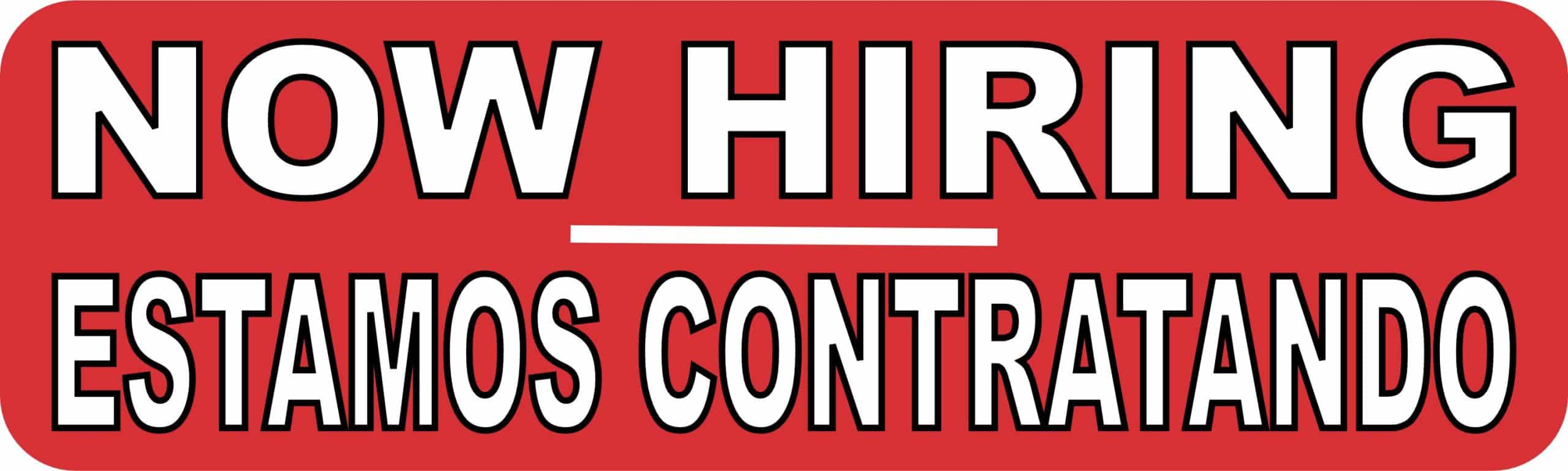 StickerTalk English Spanish Now Hiring Magnet, 10 inches x 3 inc