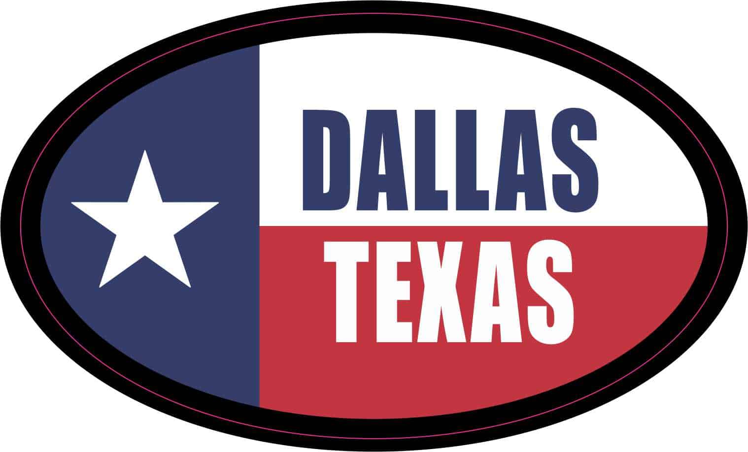 StickerTalk Flag Oval Dallas Texas Vinyl Sticker, 4.75 inches x 2.75 inches
