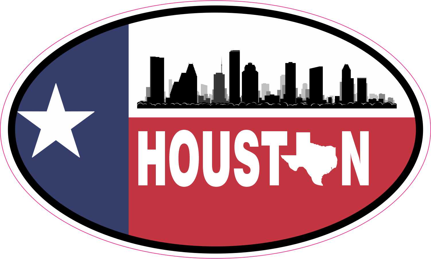 Skyline Flag Oval Houston Vinyl Sticker