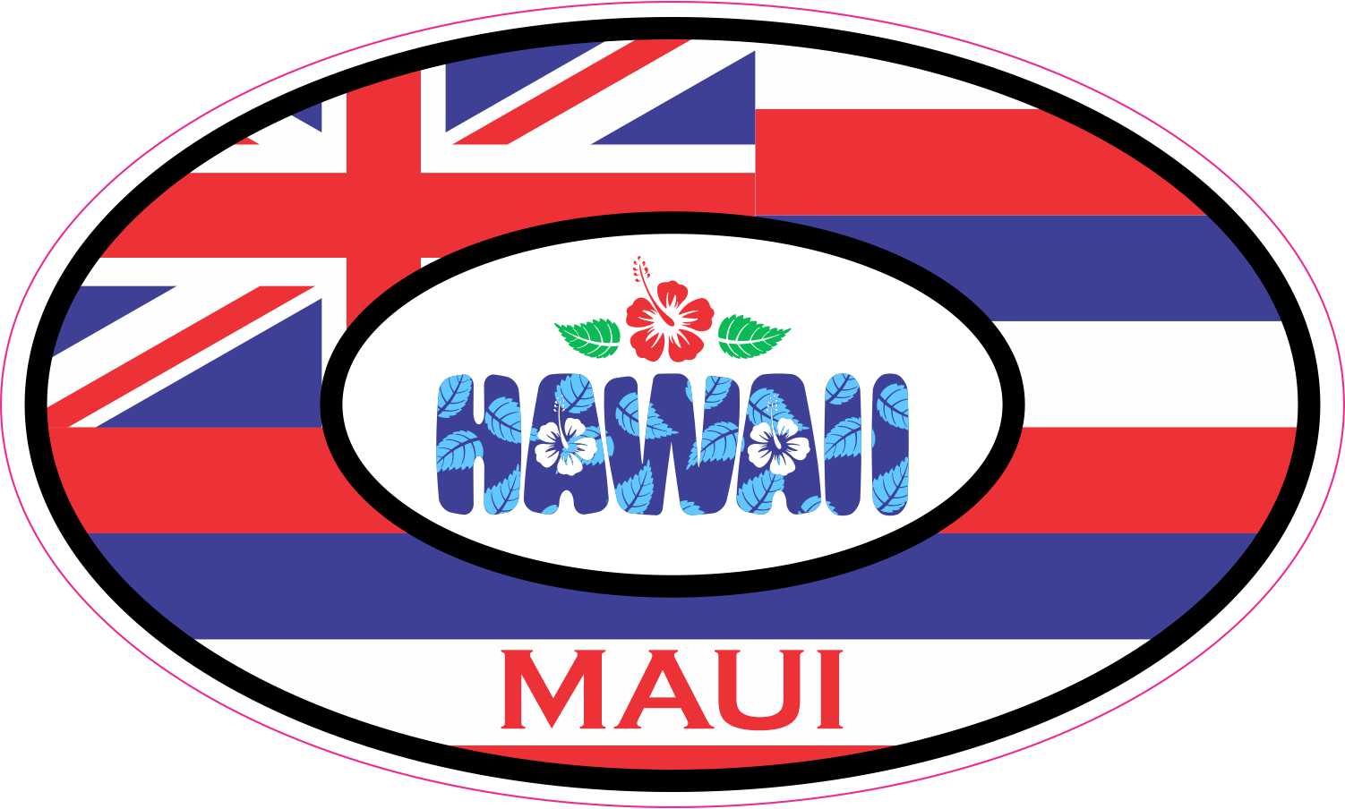 Hibiscus Oval Maui Hawaii Vinyl Sticker