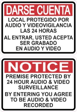 StickerTalk Spanish English Premise Protected by 24 Hour Surveil