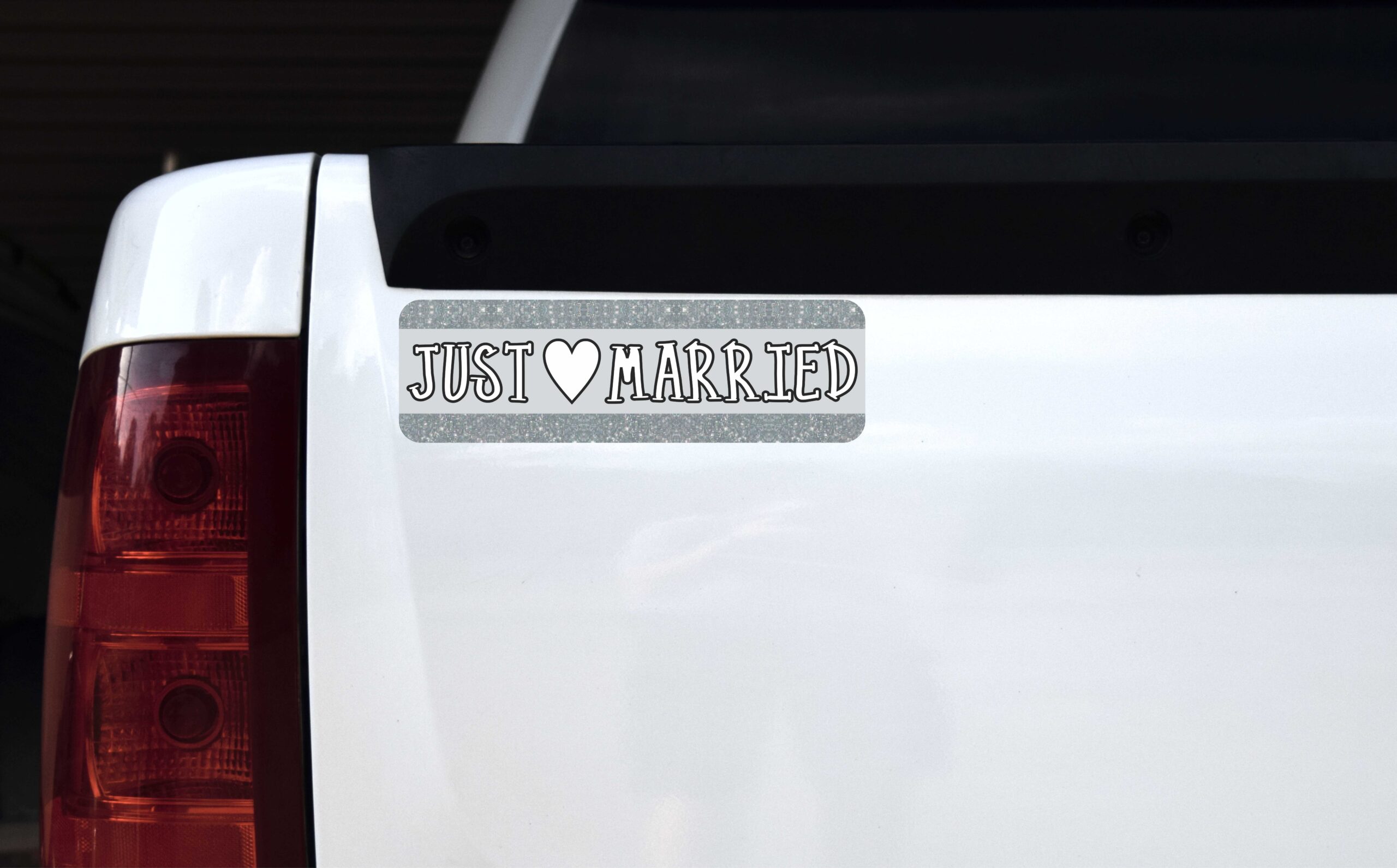 Silver Just Married Vinyl Sticker