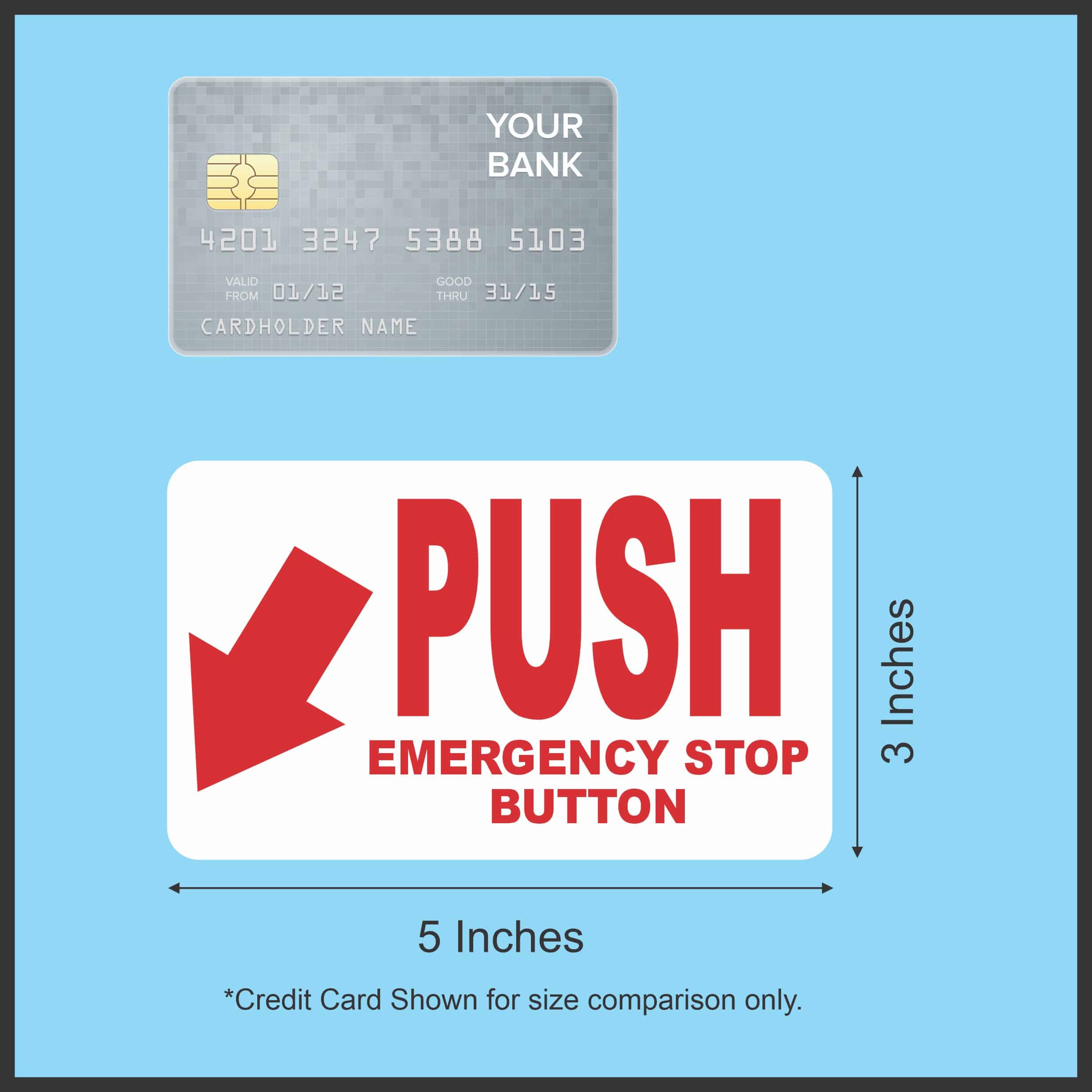StickerTalk Push Emergency Stop Button Vinyl Sticker, 5 inches x 3 inches