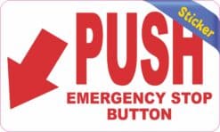 StickerTalk Push Emergency Stop Button Vinyl Sticker, 5 inches x 3 inches