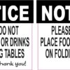 Do Not Place Food or Drinks on Folding Tables Vinyl Stickers