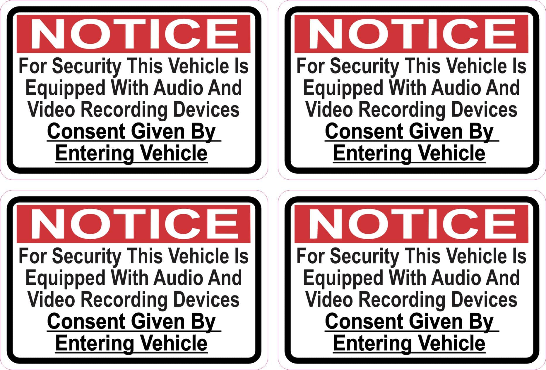 StickerTalk Vehicle Equipped with Recording Devices Vinyl Stickers, 1 sheet of 4 stickers, 3 inches x 2 inches each