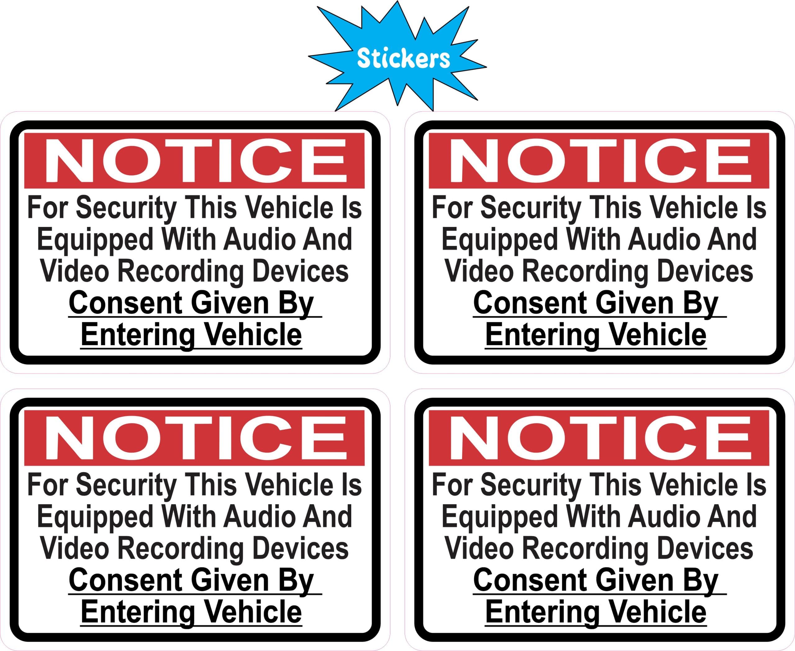 StickerTalk Vehicle Equipped with Recording Devices Vinyl Stickers, 1 sheet of 4 stickers, 3 inches x 2 inches each - Image 2