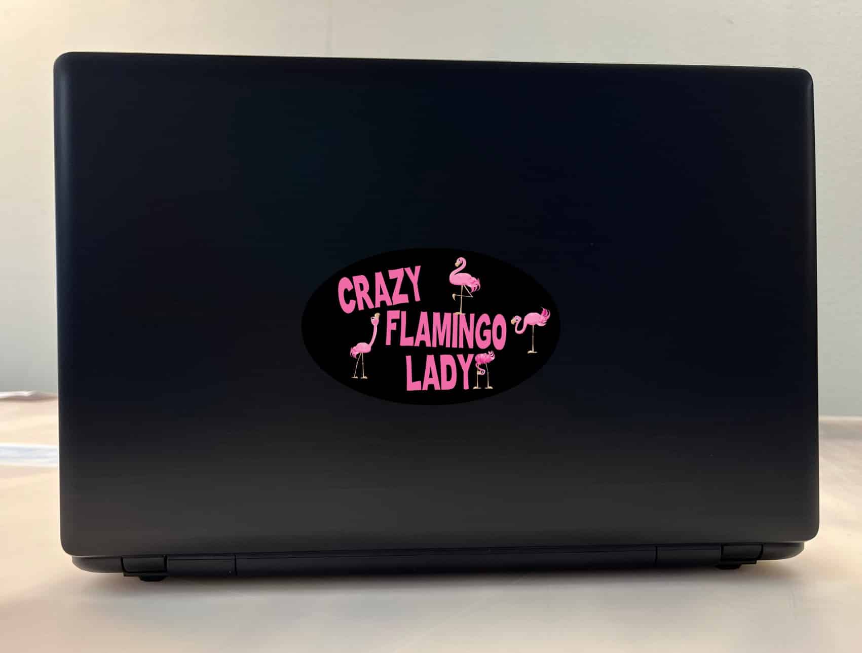 StickerTalk Oval Crazy Flamingo Lady Vinyl Sticker, 5 inches x 3 inches - Image 3