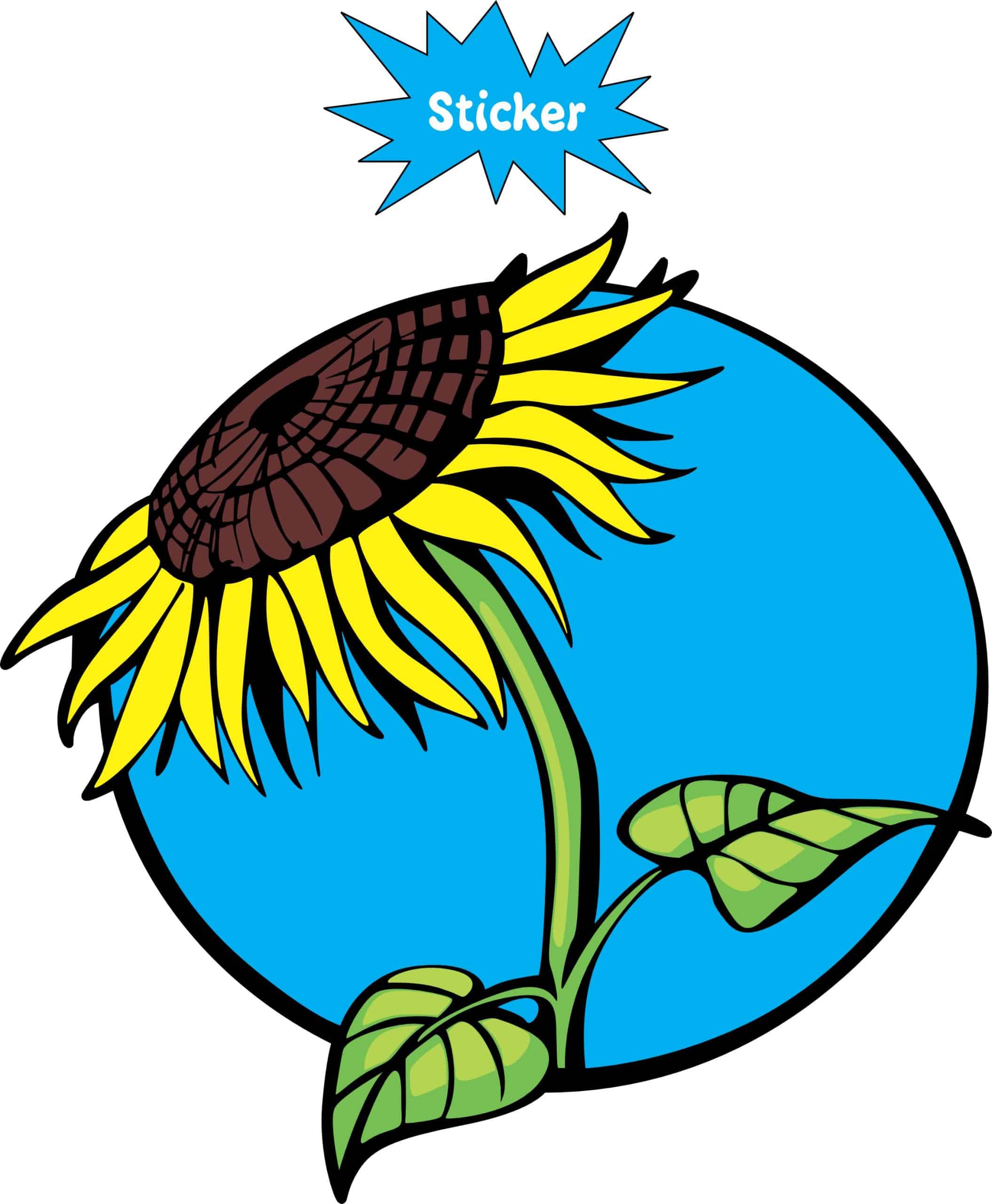 StickerTalk Blue Background Sunflower Vinyl Sticker, 4 inches x 4 inches - Image 2
