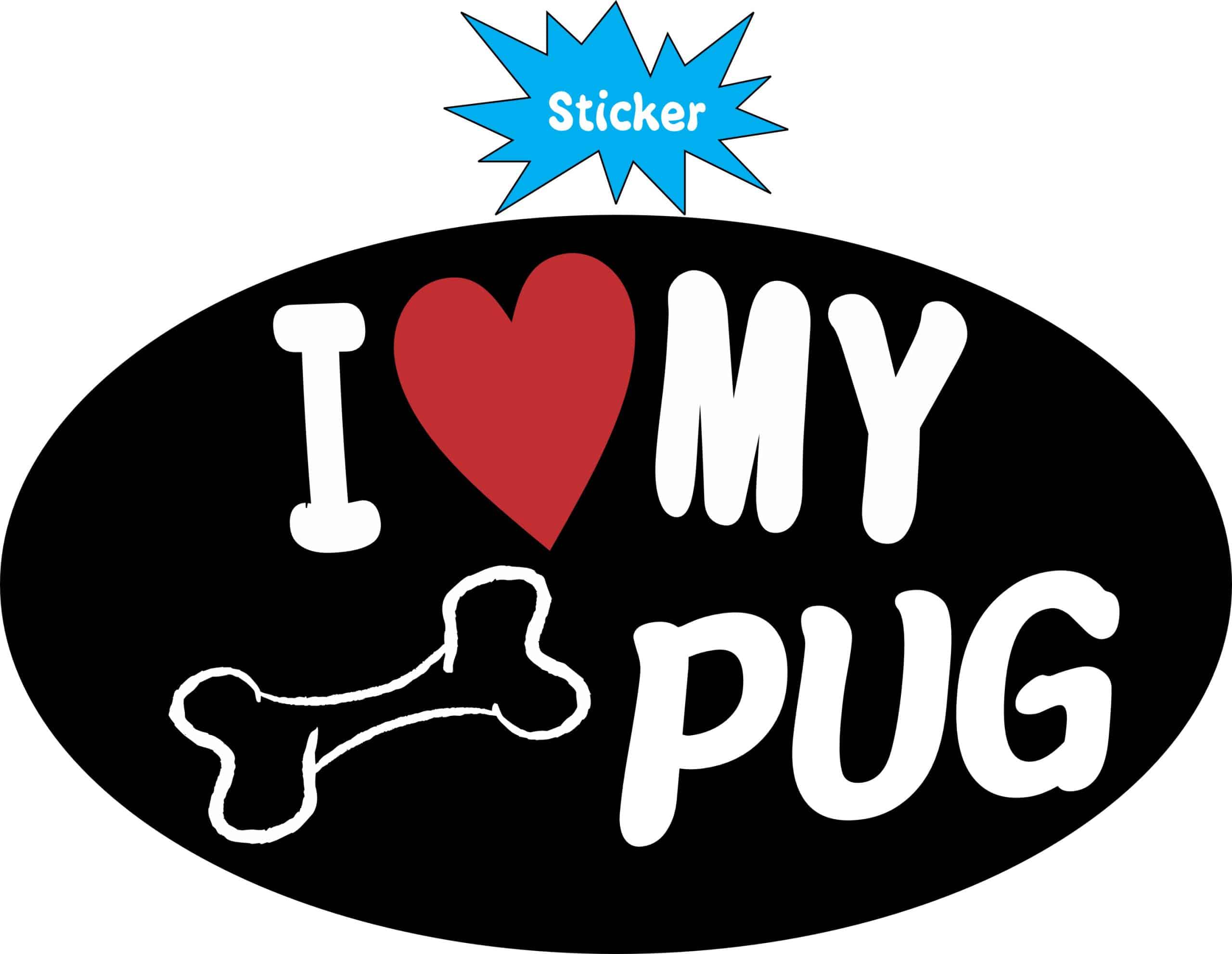 StickerTalk Oval I Love My Pug Vinyl Sticker, 5 inches x 3 inches - Image 2