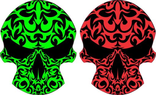Green and Red Tribal Skulls Vinyl Stickers