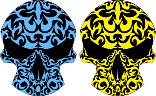 Blue and Yellow Tribal Skull Vinyl Stickers