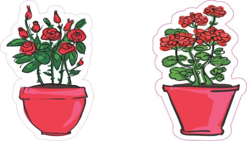 Potted Red Flowers Vinyl Stickers