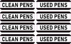 StickerTalk Clean and Used Pens Vinyl Stickers, 1 sheet of 8 stickers, 2 inches x 0.5 inches each