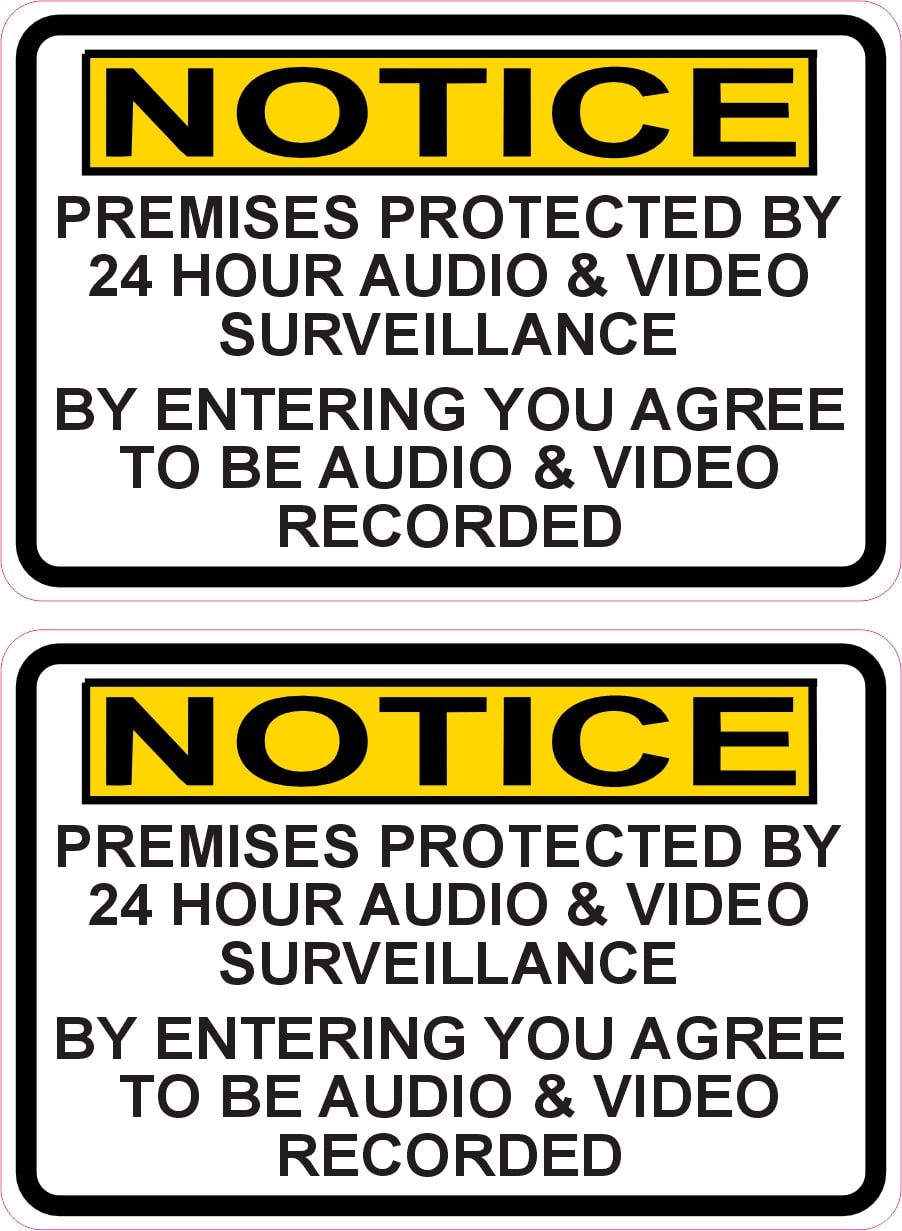 StickerTalk Premises Protected by 24 Hour Surveillance Vinyl Stickers, 1 sheet of 2 stickers, 3 inches x 2 inches each